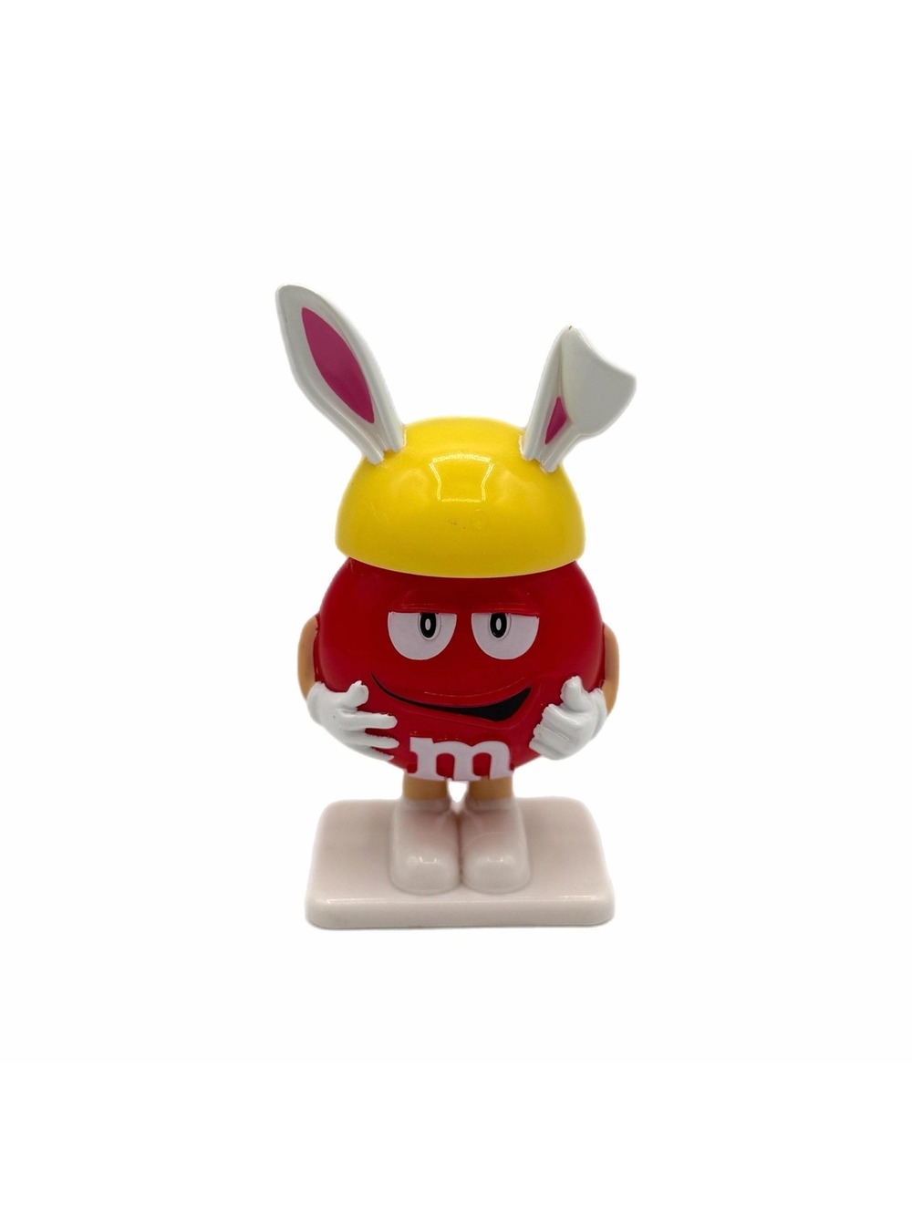 Vintage Red M&M’s Easter Bunny Plastic Candy Container – Bunny Ears – Yellow Cap